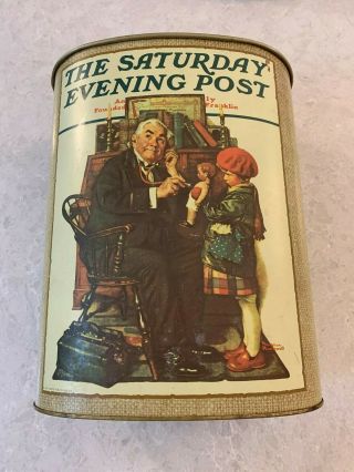Vintage - 1974 - The Saturday Evening Post (norman Rockwell) Metal Garbage Can