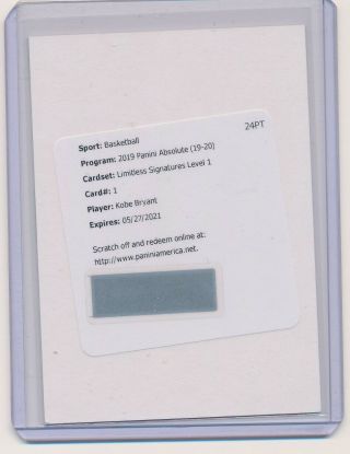 Kobe Bryant 2019 - 20 Absolute Limitless Signatures Level 1 Auto Redemption P15