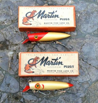Two MARTIN JACK LLOYD Water Witch Salmon Plug Fishing Lures w Box 2