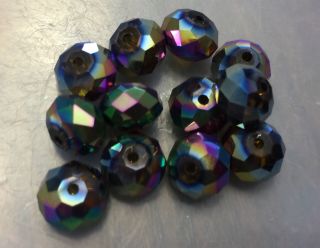 Vintage Rainbow Carnival Coated Metallic Faceted Czech Large Glass Rondell Beads