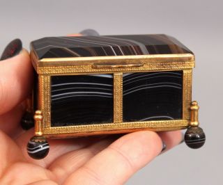 Antique 19thc French Victorian Banded Agate Stone & Gilt Ormolu Trinket Box Nr