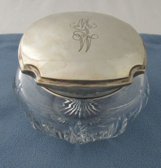 Newburyport Silver Co Sterling Covered Crystal Dresser Powder Jar - " Msw " C.  1914