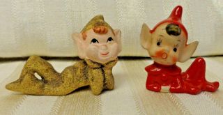 Set Of 2 Small Vintage Ceramic Elf Figurines Made In Japan