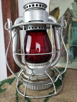 Boston Maine Railroad B&m Rr Etched Red Globe Dietz Vesta Antique Train Lantern