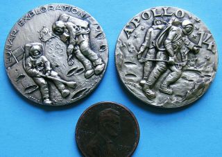 Nasa Coin / Medallion Pair Vtg Apollo 12 / 14 Lunar Exploration Shepard Bean 1 "