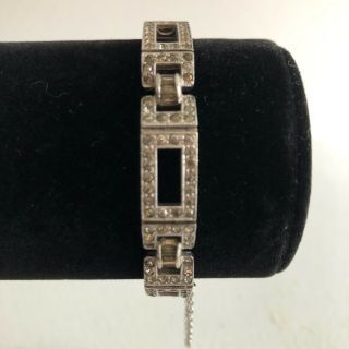 Vintage Engel Bros.  Art Deco Silvertone And Marcasite Bracelet With Safety Chain