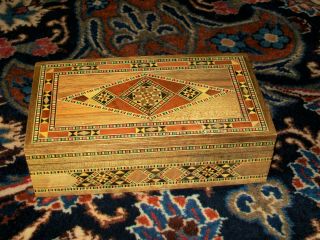Vintage Wooden Inlay Inlaid Mosaik Jewelry Box Handmade Amman Jordan