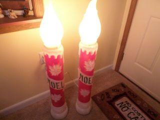 2 Vintage Noel Christmas 40 " Lighted Blow Mold Candles Flame Outside Porch Decor
