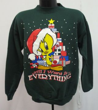 Tweety Bird Medium Crewneck Sweatshirt Vintage Retro Vtg Xmas Christmas Santa