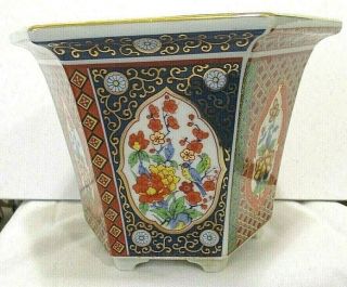 Vtg Chinese Rose Medallion Porcelain Planter Flower Pot Vase Pottery Hexagon