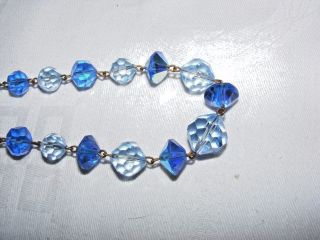 VINTAGE ANTIQUE CZECH CRYSTAL CUT GLASS BLUE CLEAR FACETED BEADS NECKLACE CHAIN 2