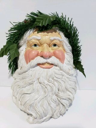 Vintage Chalkware Or Resin Warm Smiling Santa Claus Face Head Wall Hanging