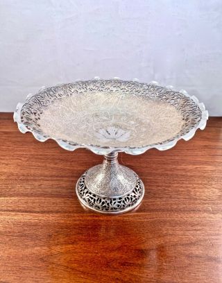 Large Indian / Kashmiri Solid Silver Compote W/ Traditional Engravings 355g