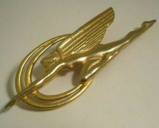 Vintage Art Deco Hood Ornament Winged Nude Lady Pin Brooch Gold Plate