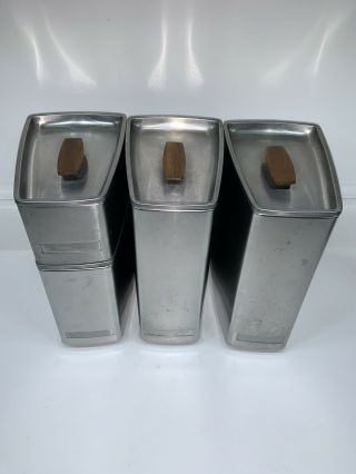 Vintage Lincoln Beautyware Chrome Wedge Shaped Kitchen 4 Piece Canister Set