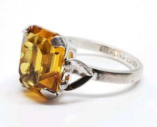 Elegant Vintage Signed Espo Sterling Silver Amber Crystal Gemstone Cocktail Ring