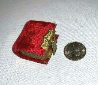 Antique Victorian Red Velvet Dollhouse Miniature Bible Book Box Brass Hardware