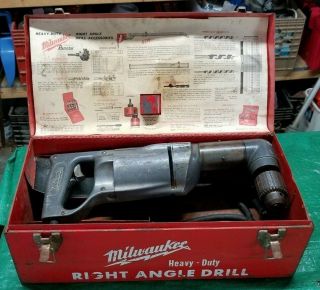 Vintage In Case Milwaukee 14 - 92982 Heavy Duty Corded 1/2 " Right Angle Drill