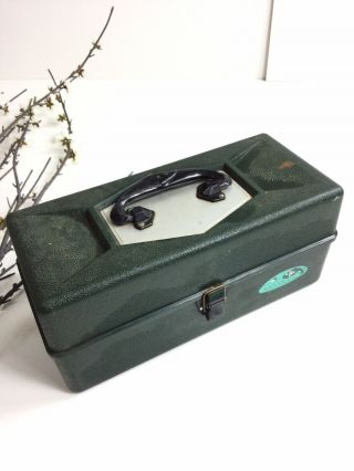 Vtg Sears Roebuck Green Vintage Two Drawer Lockable Fishing Tackle Box Organize
