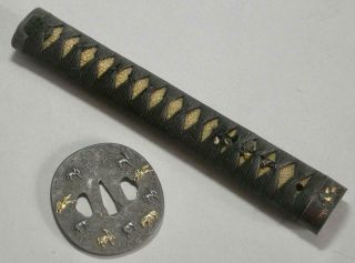 Early Edo Period Set Iron Fitting Tsuka (25.  5 Cm) & Tsuba Uma Pattern