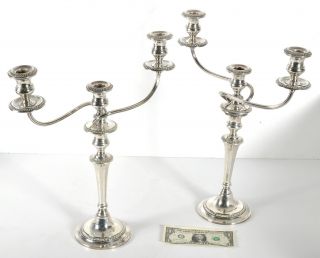 Large 16.  5 " Tall Gorham Weighted Sterling Silver 3 - Light Candlesticks Candelabra