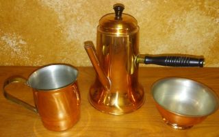 Vintage Copper Handle Tea Coffee Pot Creamer Sugar Coppercraft Guild Polished