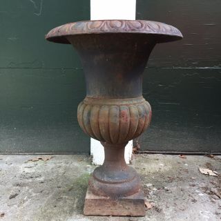 Antique French Neoclassical Black Cast Iron Garden Urn Planter
