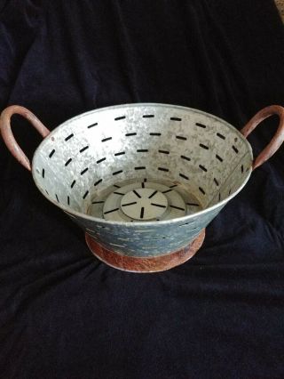 Olive Bucket Vintage Large,  15 3/4 X 8 1/4 X 10 1/2 Metal Basket,  Indoor Outdoor