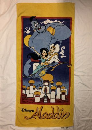 Vintage Disney Aladdin Franco Summer Beach Towel Jasmine Genie Collectible Rare