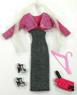Barbie Vintage Superstar Era Outfit Sparkle Black Dress Pink Jacket Shoes Bag