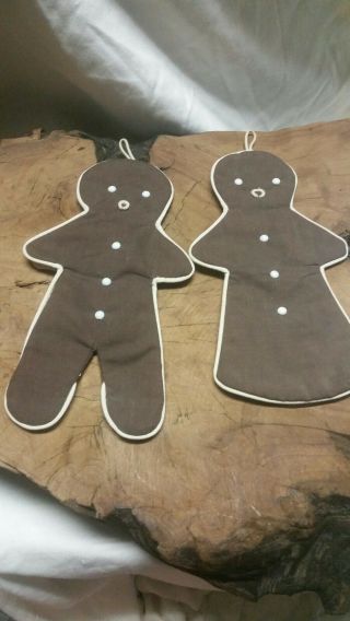 Vintage Gingerbread Man And Woman Christmas Potholders Set 2