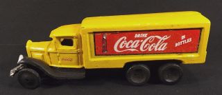 Vintage Yellow,  Red & Black Coca Cola Cast Iron Delivery Truck 