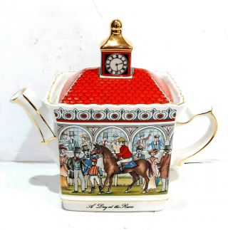 Vintage Windsor Made In England Ceramic A Day At The Races Teapot