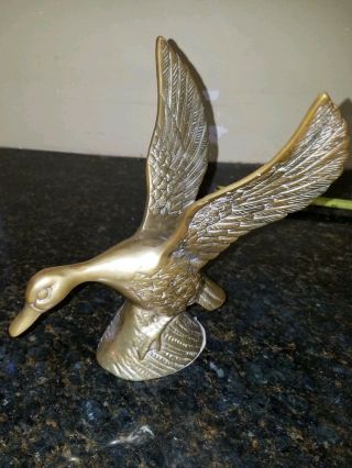 Antique Vintage Solid Brass Mallard Duck Statue Figurine Ideal For Hood Ornament