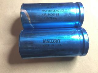2 Vintage Mallory Can Capacitor 9300 Mfd 50 Vdc Pos,  Max Surge 65 Vdc 235 - 7134a