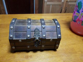 Vintage Real Wood Pirate Chest With Lock 7.  5 X4.  5x5