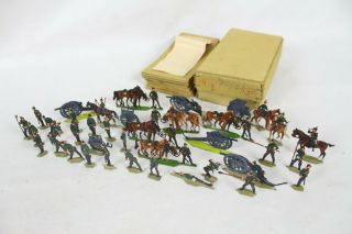 36 Vintage Tin Flats Zinnfiguren Scholtz Lead War Soldiers Cannon Horse Folk Art