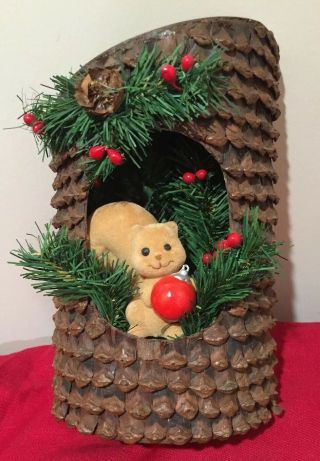 Vintage Flocked Squirrel In Pine Cone House Christmas Greens Wall Decor China