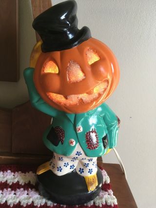 Vintage 13 " Ceramic Halloween Pumpkin Head Man Lights Up Figurine Perfect