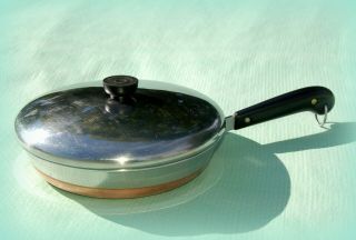 Vintage Revere Ware Skillet / Frying Pan W Lid Stainless Steel W Copper Bottom