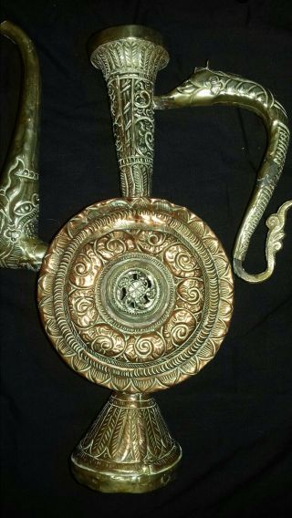 Vintage Antique Tibetan Tibet Copper Ornate Hand Made Repousse Vase Jug Ornament