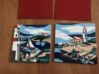 Vintage Tile Craft Paint By Number Tiles Set Of 2 Lighthouse Sailboat Trivet