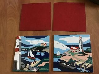 VINTAGE TILE CRAFT Paint By Number Tiles Set Of 2 Lighthouse Sailboat Trivet 2