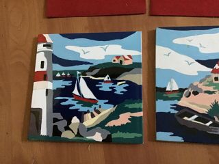 VINTAGE TILE CRAFT Paint By Number Tiles Set Of 2 Lighthouse Sailboat Trivet 3
