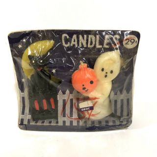 Vtg Gurley Candles Halloween Black Cat Moon Ghost Pumpkin Orig Package Unlit
