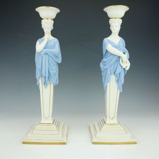 Antique Royal Worcester Porcelain - Figural Grecian Candlesticks