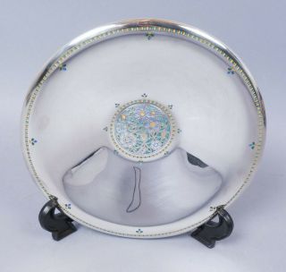 Unusual Art Deco Tiffany & Co Sterling Silver Colorful Floral Enamel Footed Bowl