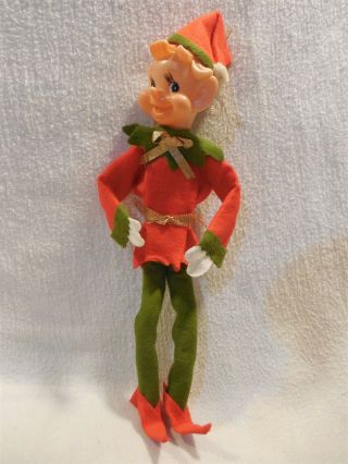 Vintage Japan Christmas Large Rubber Pixie Elf Knee Hugger Ornament 10 "