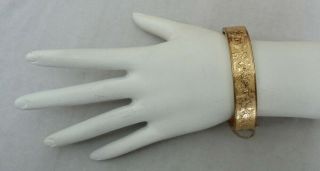 Vintage Victorian Flower Basket Engraved Hinged Gold Filled Bangle Bracelet