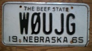 Single Nebraska License Plate - 1965 - W0ujg - Amateur Ham Radio Operator
